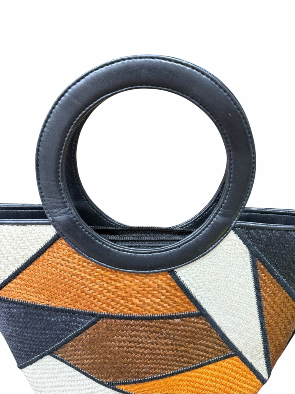 Vintage Le Sac Patchwork Woven Straw, Geometric Color Paneled Bag - Picture 7 of 14